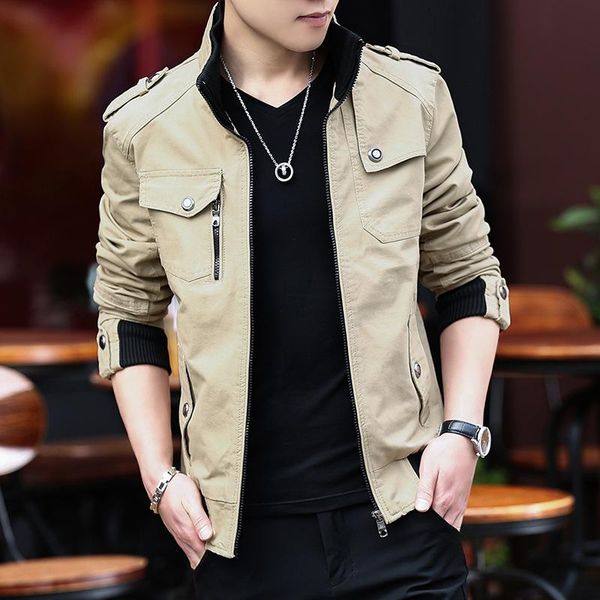 

spring and autumn new men's jacket cotton wash slimming vertical collar jacket casual, Black;brown