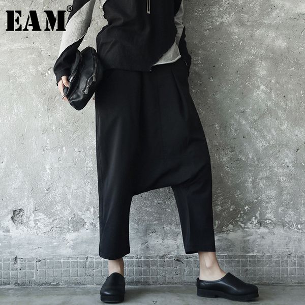 

eam]2020 new spring solid color high elastic waist black losoe knitting split joint cross pants women trousers fashion tide je8 1020, Black;white