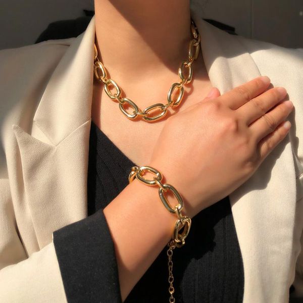 

characteristic punk style o-shaped thick chain gold sweater color-fast necklace source female party jewelry aluminum alloy, Silver