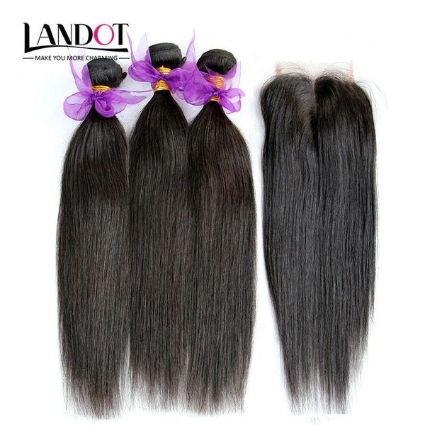 

peruvian straight virgin human hair weaves with closure 4pcs lot unprocessed peruvian hair weave bundles with lace closures middle part, Black