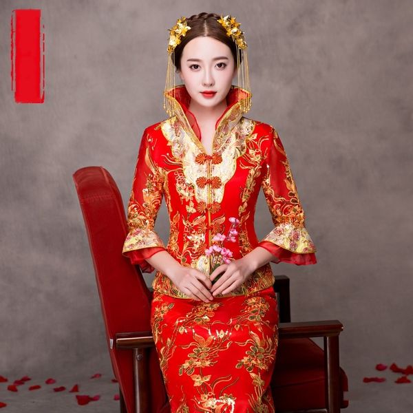 

jinqiao manni spring and formal autumn new xiuhe chinese bride wedding dress wedding dress toastmasters qqkjx, Black;gray