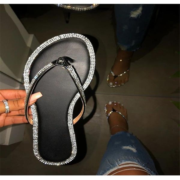 

summer women flip-flops women diamond slippers outdoor party slippers lady flat sandals, Black