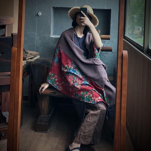 

women printed cotton linen patchwork scarves female spliced scarf ladies vintage scarves 2020 spring autumn, Blue;gray