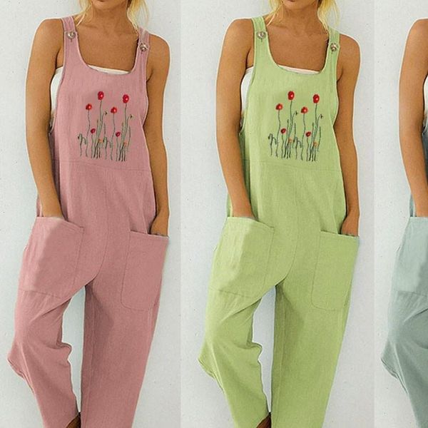 

30h women casual boho jumpsuit flower print bodysuit pocket women romper long playsuit strap button jumpsuit, Black;white