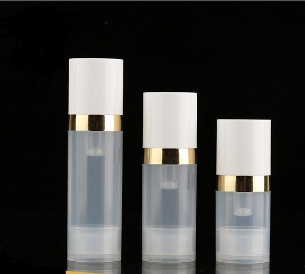 Flaconi vuoti con pompa airless da 10 ml Lozione Flacone trasparente airless per cosmetici con confezione cosmetica Silver Gold Line SN6303