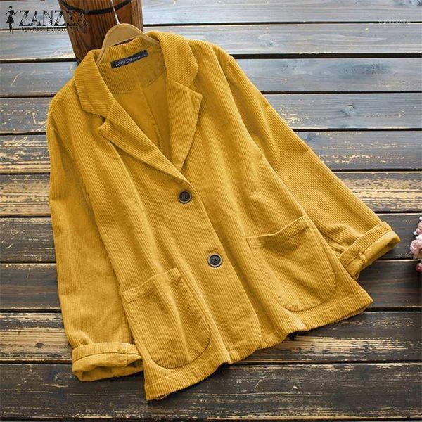

plus size vintage corduroy coats women's solid jackets 2020 zanzea casual lapel button outwears female long sleeve tunic1, Black;brown