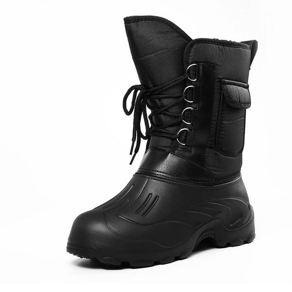 

man waterproof warm winter boots comfortable non-slip fishing boots with velvet outdoor work moon for men, Black
