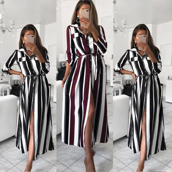 

summer maxi shirt dress lady luxury elegante long dresses evening party long sleeve beach female loose vestidos, Black;gray