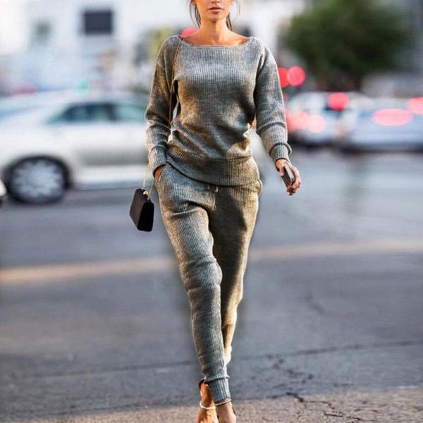 

women's casual sportswear 2-piece jogging suit solid o-neck + leggings, Black;blue