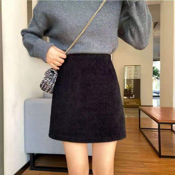 

2021 new a-line high skirt solid female wool basic colour short y364 nvx1, Black