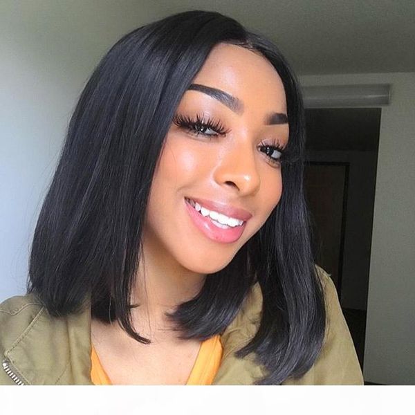 

human hair straight wigs pre plucked hairline short brazilian hair part bob lace front wig full lace wig, Black;brown