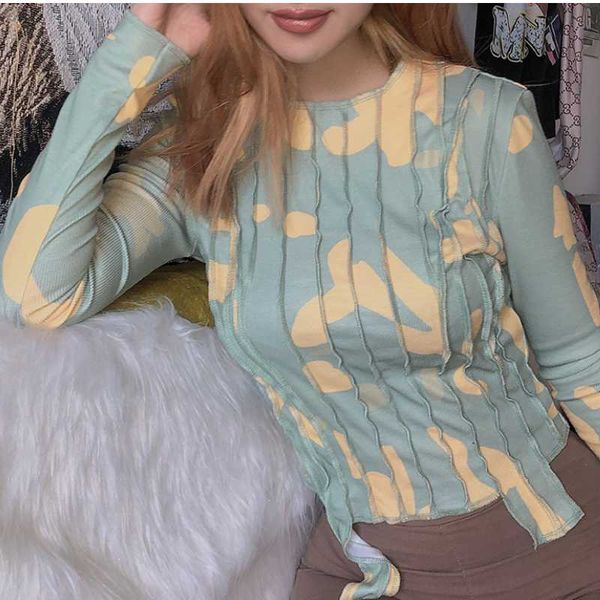 

women's foreign style camouflage yoga sports blouse dot running sports color contrast breathable fitness suit irregular hem, White;red