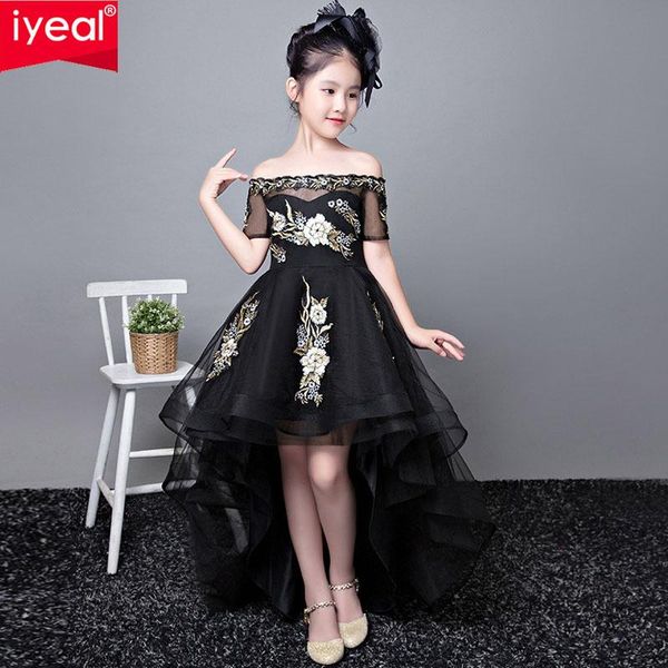 

iyeal black flower girl dresses children girls floor length shoulderless wedding princess girl party dress birthday 3-12 years, Red;yellow