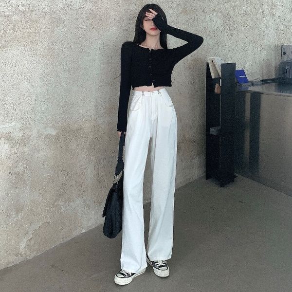 

2020 autumn new high waist wide leg straight loose skinny white jeans floor pants women's wear