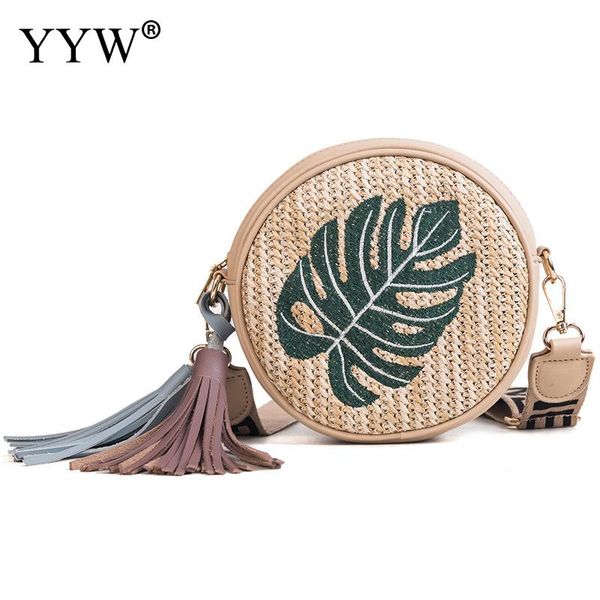 

new straw round handbag retro rattan women shoulder bag clutches leaf messenger bags fashion designer female handbag tote