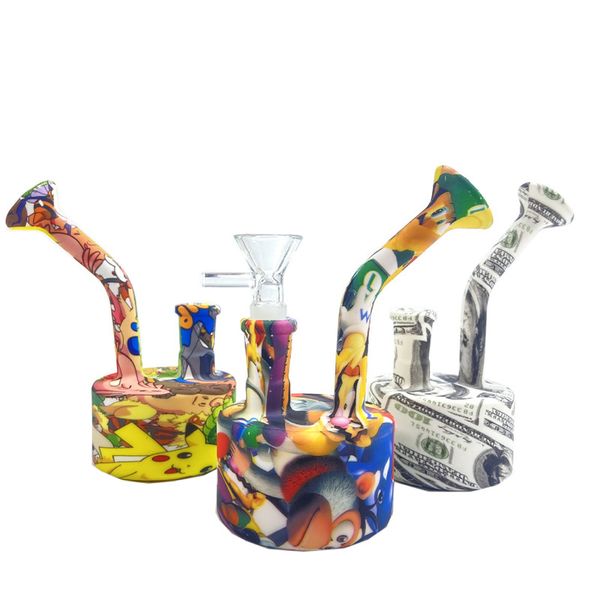 Hookahs Transferência de água Silicone Bongo Bolha Pequena 5.9 Ince Óleo Drum Tube com vidro Bacia inquebrável Dab Rig