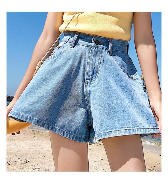 

2020 euro style women loose denim shorts vintage mid waist tassel jeans shorts street wear wide leg for summer1, Blue