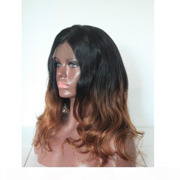 

african american body wave ombre#1b 30 glueless lace front wig full lace wig peruvian malaysian brazilian virgin human hair hipping, Black;brown