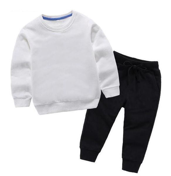 

clothing sets children's clothing two-piece crew neck pullover sweatpants classic printed boys and girls clothes 2-10 years, White