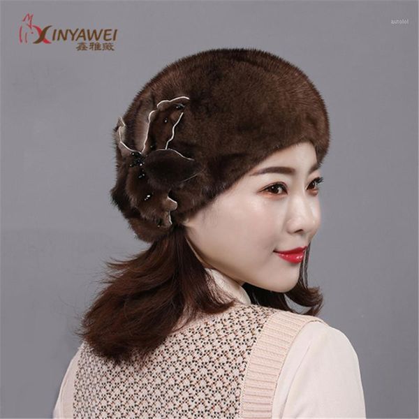 

natural hat beret women fashion brand winter wram russian woman fur hat accessories beautiful flower hat.1, Blue;gray
