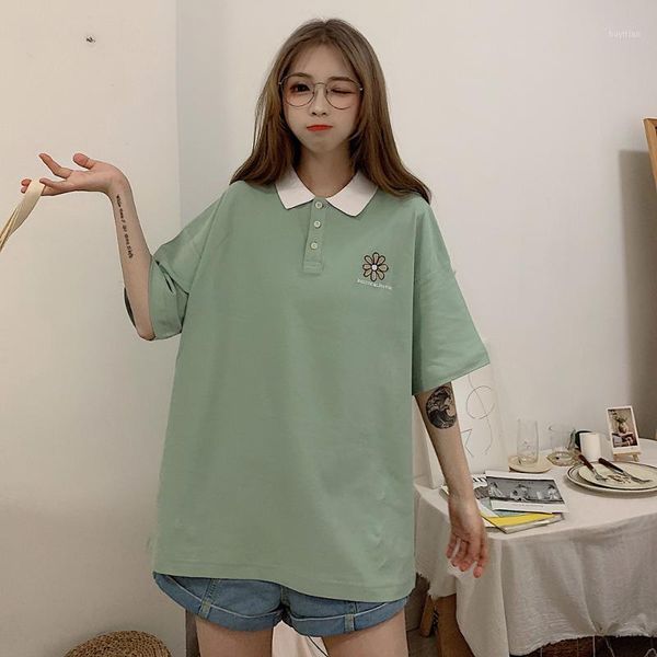 

women green shirt short sleeve cotton loose blue female embroidery harajuku shirts female while woman shirts 90s1, White