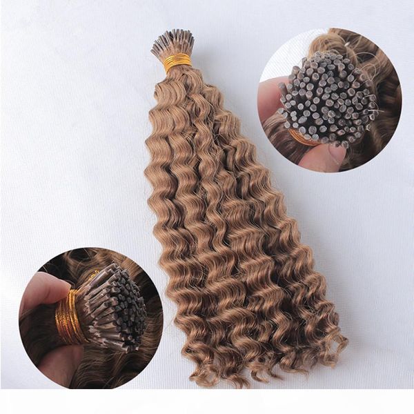 

elibess hair-factory supplier i tip mix color #6 8 human hair 1g piece 100g deep wave pre-bonde human hair extension, Black