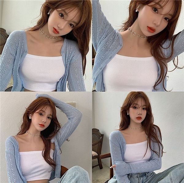 

wxzeb white white french v-neck hollow out v-neck sleeve camisole knitted cardigan suspender suspender french long sleeve out long hollow ca, Gray