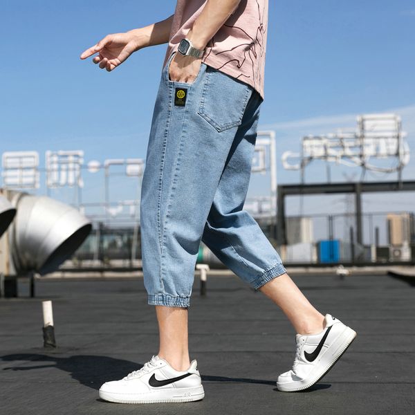 

2020 blue denim jeans trousers men japan style autumn streetwear casual baggy pant male hip hop harem ankle-length pants vintage