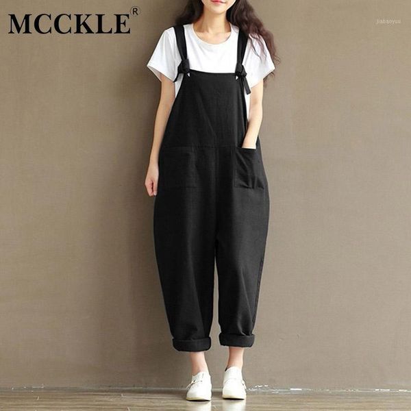 

mcckle women sleeveless grinding cotton jumpsuit summer casual solid pocket backless rompers loose korean style playsuits1, Black;white
