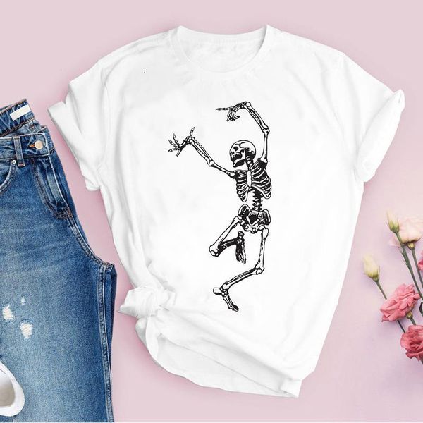 

women graphic cartoon skull funny cute casual 90s cute short sleeve print lady tees clothing female t shirt womens t-shirt, White