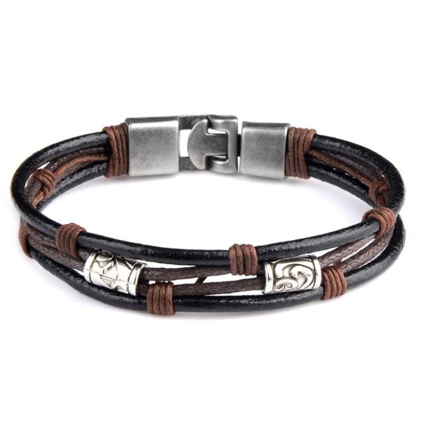 

charm bracelets chanfar genuine leather sennit rope metal stud bracelet men and women, Golden;silver