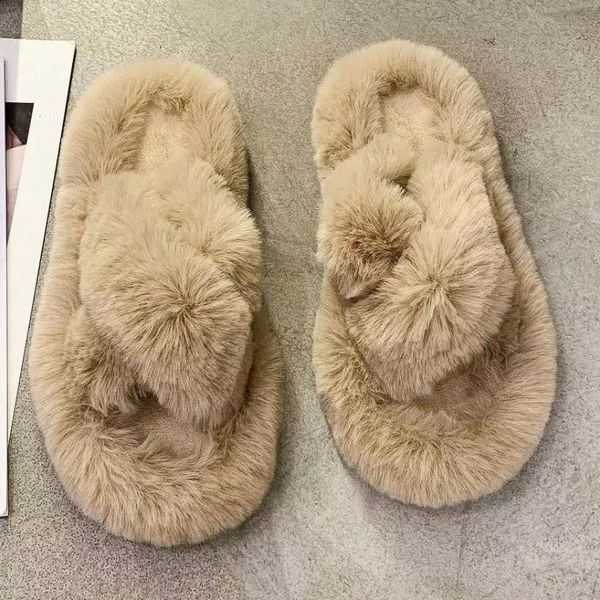 

Low Shoes Woman 2020 Slippers Casual Platform Flock Fur Flip Flops Slipers Women Luxury Plush New Flat Slides Cross-tied Rubber #zp4t