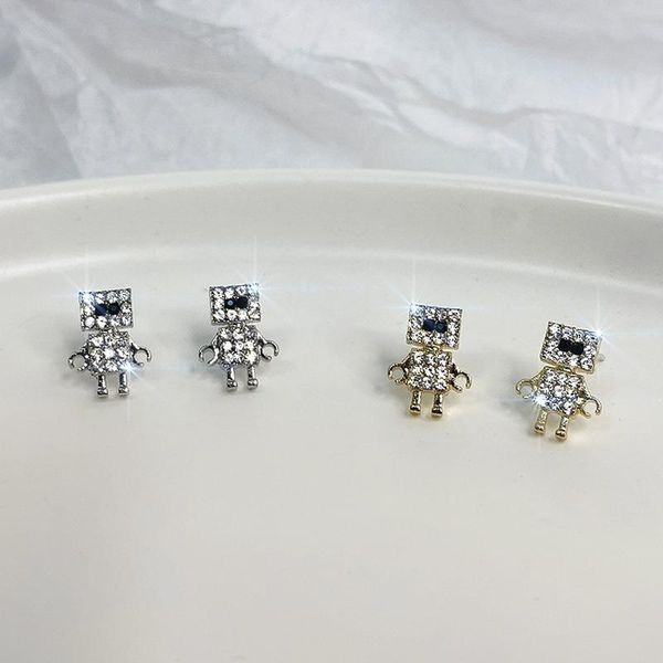 

earrings woman robot stud earring women jewelry geometric ladies pendant fashion european trendy alloy rhinestone brincos, Golden;silver