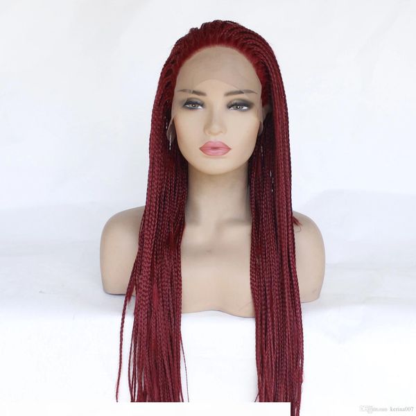 

burgundy color new fashionable 150-180g high-end crochet dreadlocks synthetic wig heat resistant race front long hair wigs, Black
