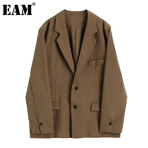 

eam] women khaki split joint temperament blazer new lapel long sleeve loose fit jacket fashion tide spring autumn 2020 1da309, White;black