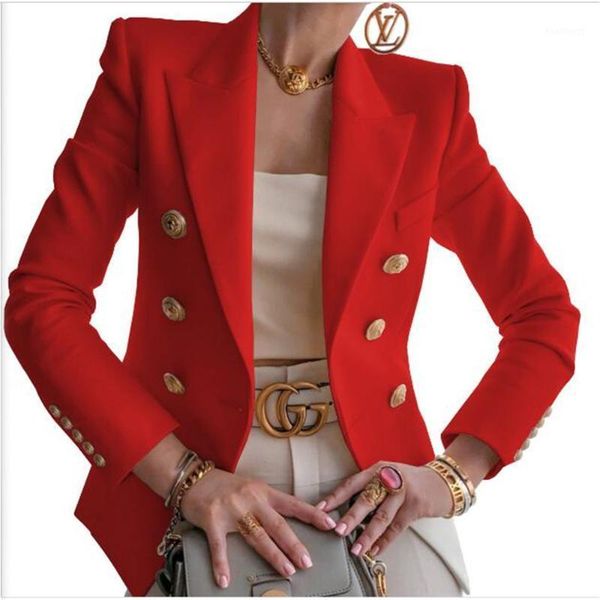 

autumn fashion 2020 women's cotton pure color double-breasted small suit temperament commuter casual slim outerwear1, White;black