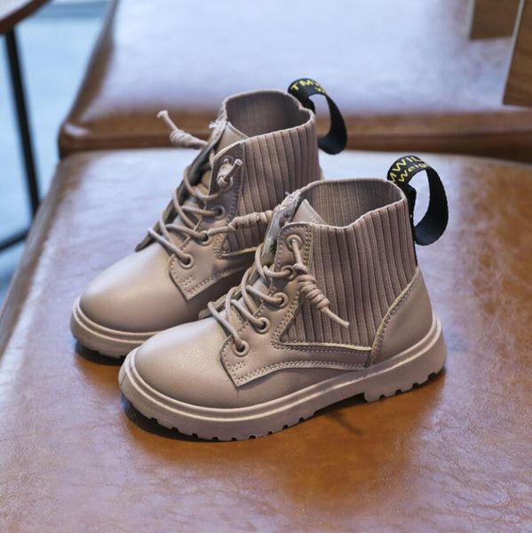 

новая осень зима детская обувь детей кожаные снежные ботинки для девочек мальчики теплые сапоги martin ботинки повседневные плюшевые детские, Black