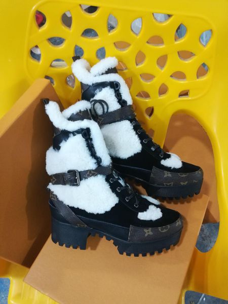 

women letter buckle printing high heel shoes cow leather laureate platform sand boots 1a4fdw with box, Black