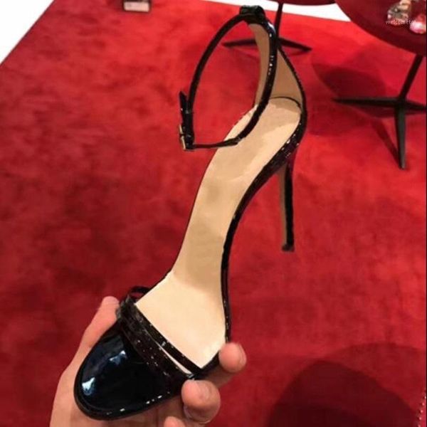 

black red strappy sandals ankle strap 10cm high heel summer dress shoes patent leather cross strap gladiator sandal1
