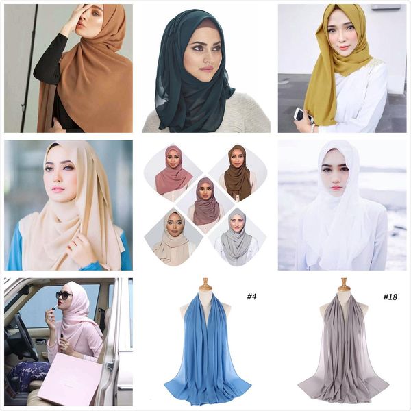 

monochrome ethnic pearl scarf chiffon bubble turban ladies cover head gauze scarves wholesale solid color shawl 72*175cm