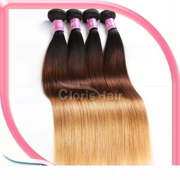 

blonde ombre malaysian virgin hair straight bundles three tone 1b 4 27 ombre extensions dark roots blonde straight human hair weaves, Black