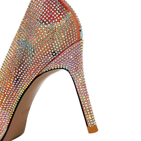 

spring elegant women bling crystal heels pumps colorful 8.5cm pencil high heels diamond pumps escarpins cinderella shoesmultifunction, Black