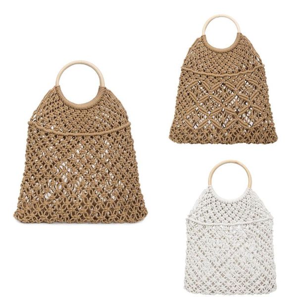 

women's woven shoulder bag solid color handbag mesh shopping bag female summer net woven beach totes 2 pcs travel #zer