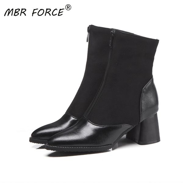 

mbr force trend fashion ankle boots women pointed toe punk boots women botines botas mujer black large size