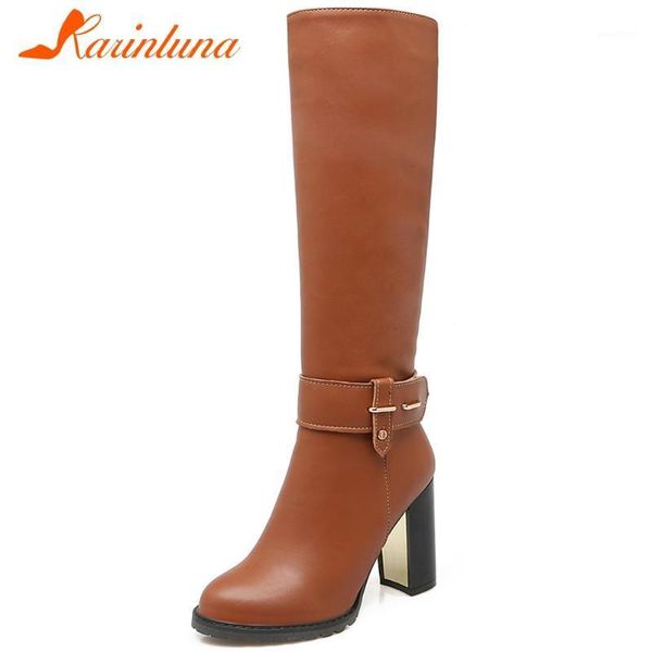 

boots karin elegant female zipper casaul winter round toe fashion women high heels buckle belt shoes woman1, Black