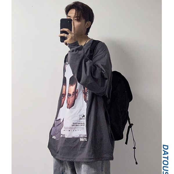 

2021 new men's long-sleeve shirt fashion let loose high street plush sweater lower coat in autumn and winter 6o2y, Black