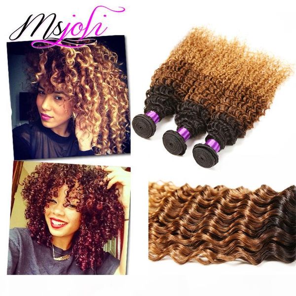 

9a peruvian virgin hair weave deep wave three tone ombre color human unprocessed hair extension weft three pcs t1b-4-30, Black