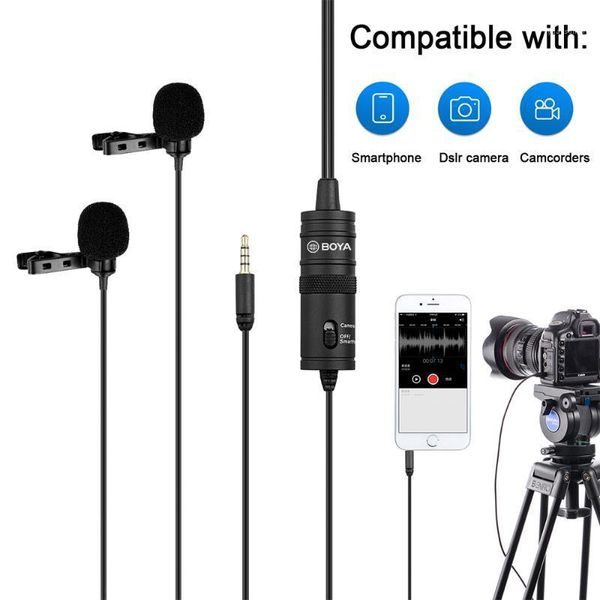 

boya by-m1dm dual omni-directional lavalier microphone mic for dslrs camera camcorder for smartphone audio recorders pc & more1