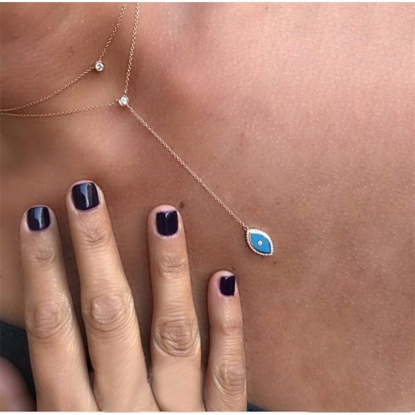 

genuine charm s925 women elegent chain double layer delicate enamel turkish evil eye lariat choker necklace y200730, Silver
