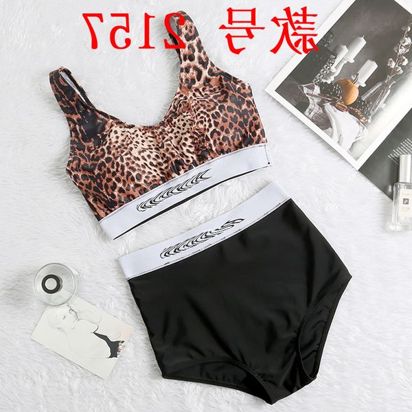 

2020 new high waist leopard print swimsuit english alphabet split bikini